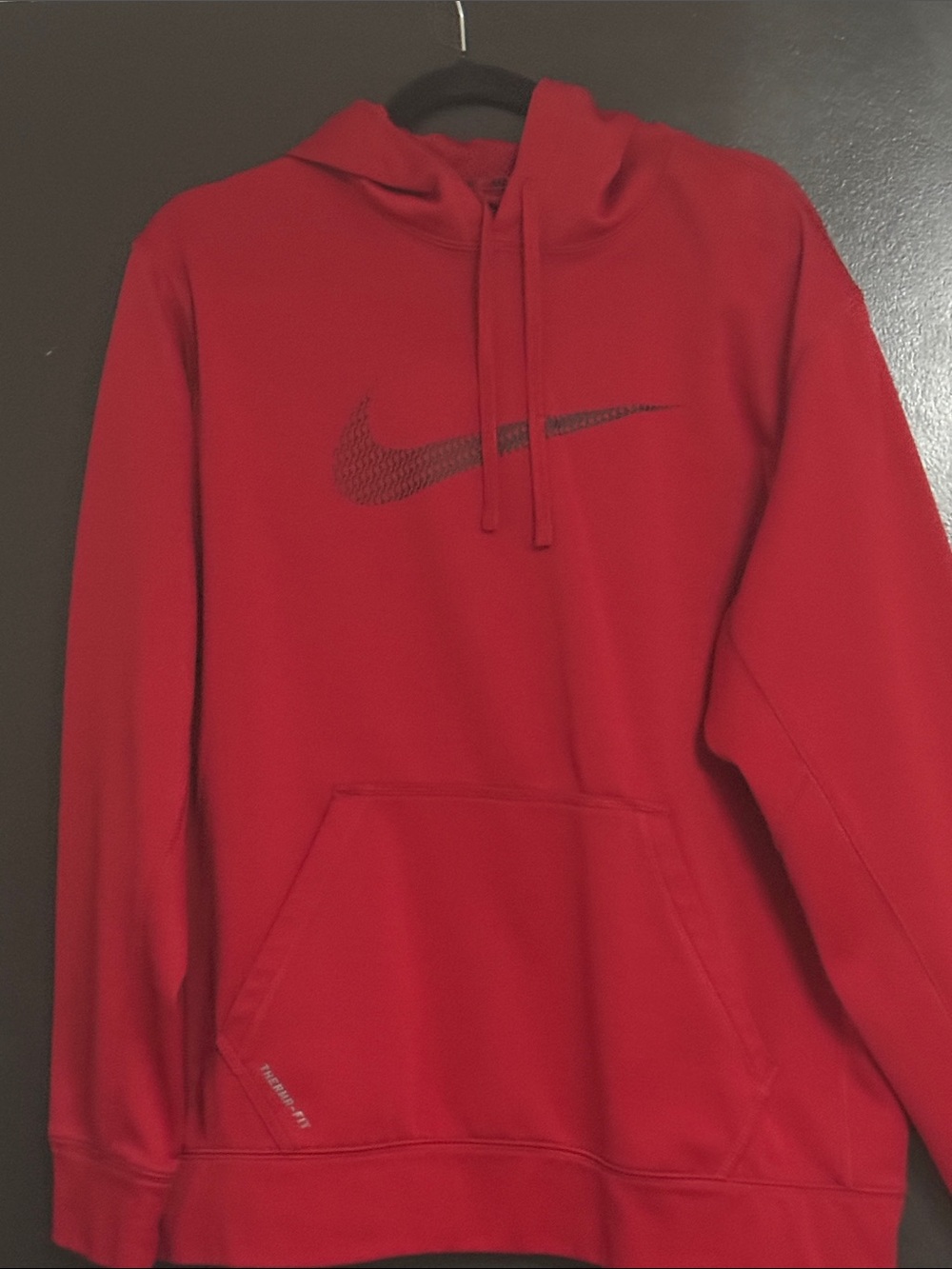 Nike Red Men's Hoodie with Black Swoosh